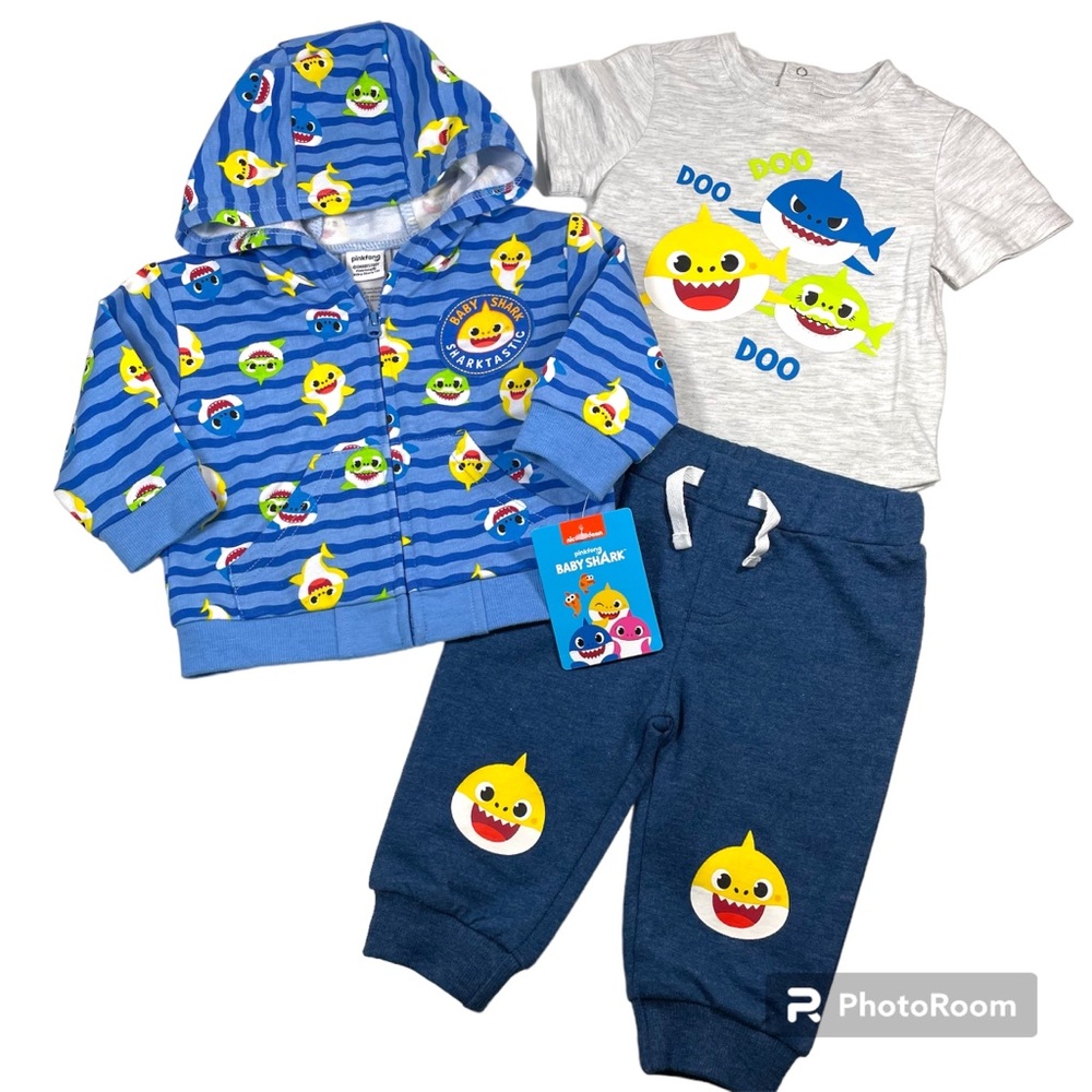 NWT Baby Shark 3 Piece Set Hoodie, Top & Jogger Size 3/6M